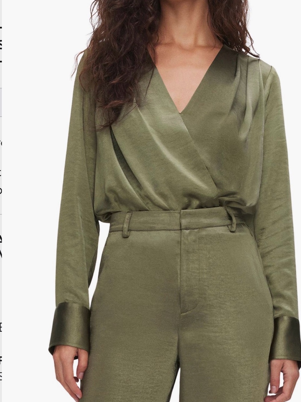 Good American Olive Green Satin Jumpsuit - Women's Wrapped V-Neck